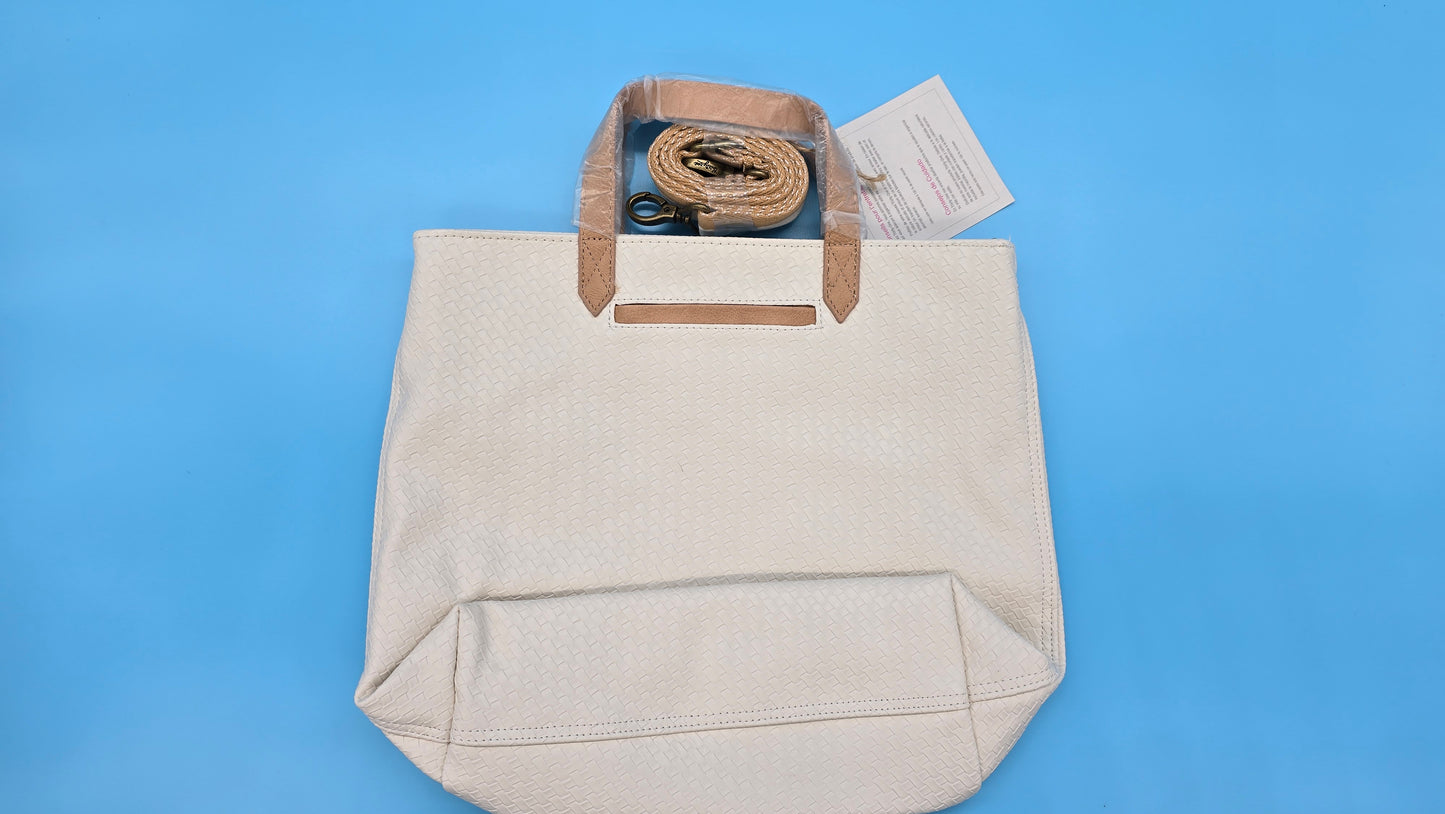 Thirty-One Window Shopper LTD White Basketweave Crossbody Tote Bag