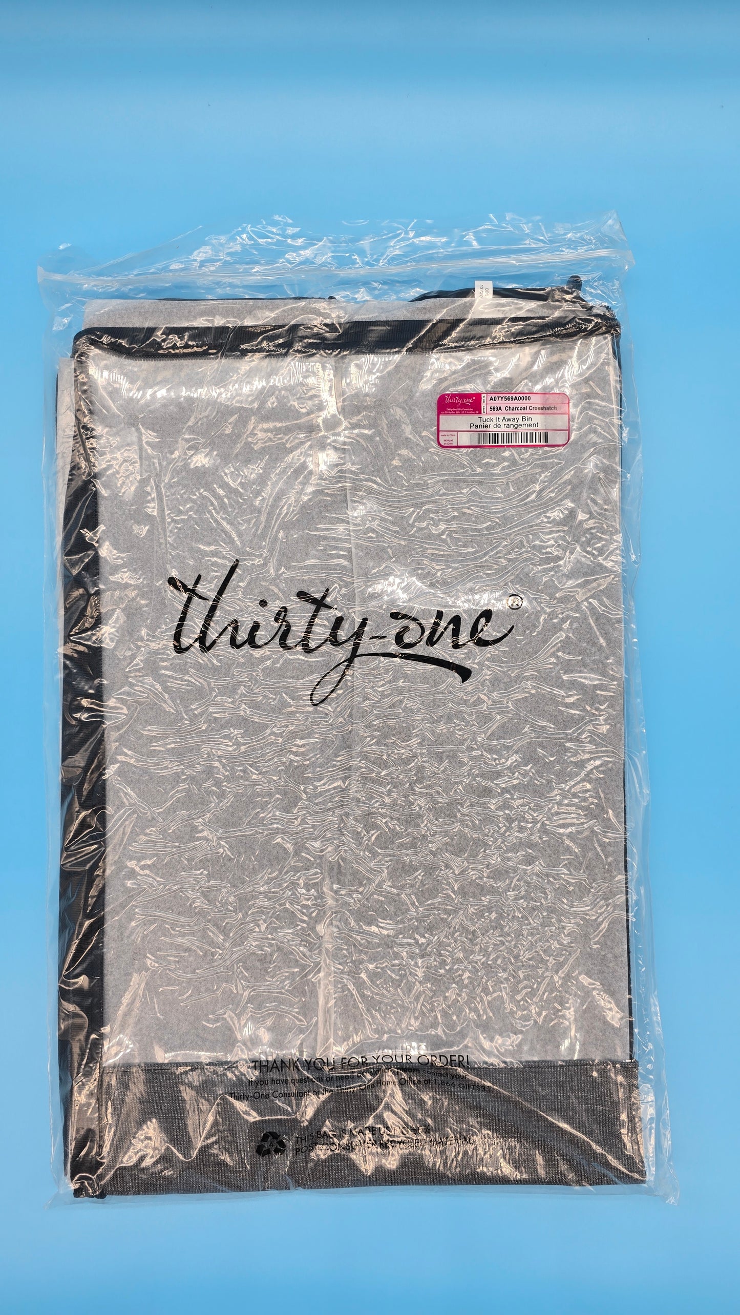 Thirty-One Gifts Tuck It Away Bin *Charcoal Crosshatch*