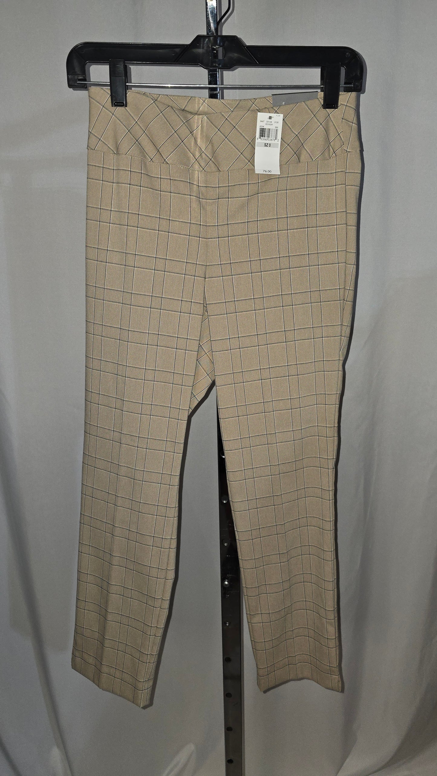 Van Heusen Women's Slim Fit Super Stretch Pull-on Crop - Tan/plaid - Size 0 - NWT