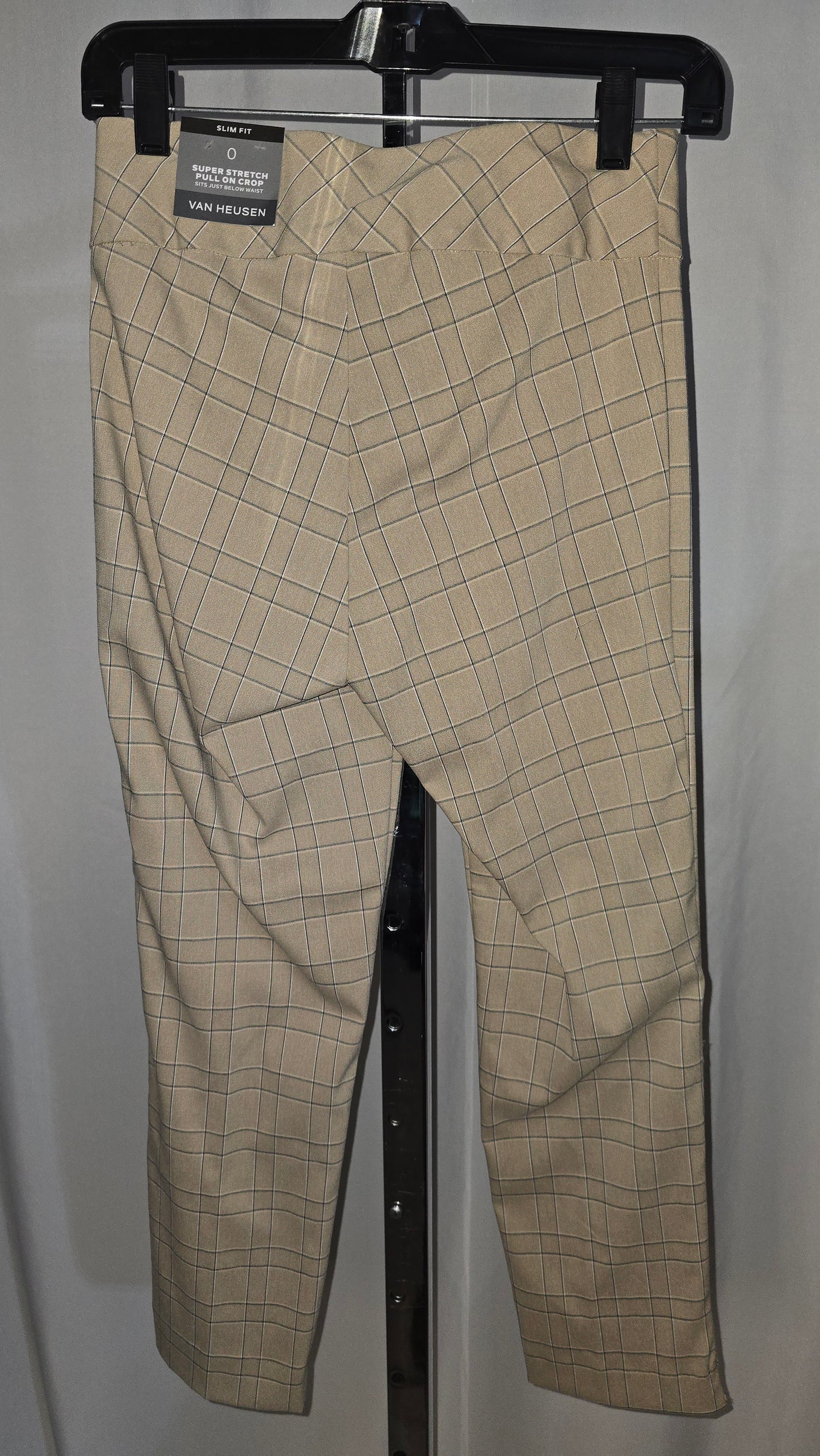 Van Heusen Women's Slim Fit Super Stretch Pull-on Crop - Tan/plaid - Size 0 - NWT