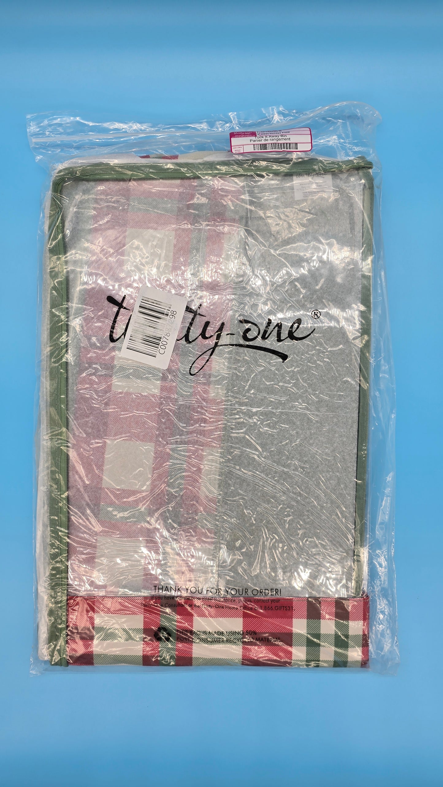 Thirty-One Gifts Tuck It Away Bin *Holiday Plaid*