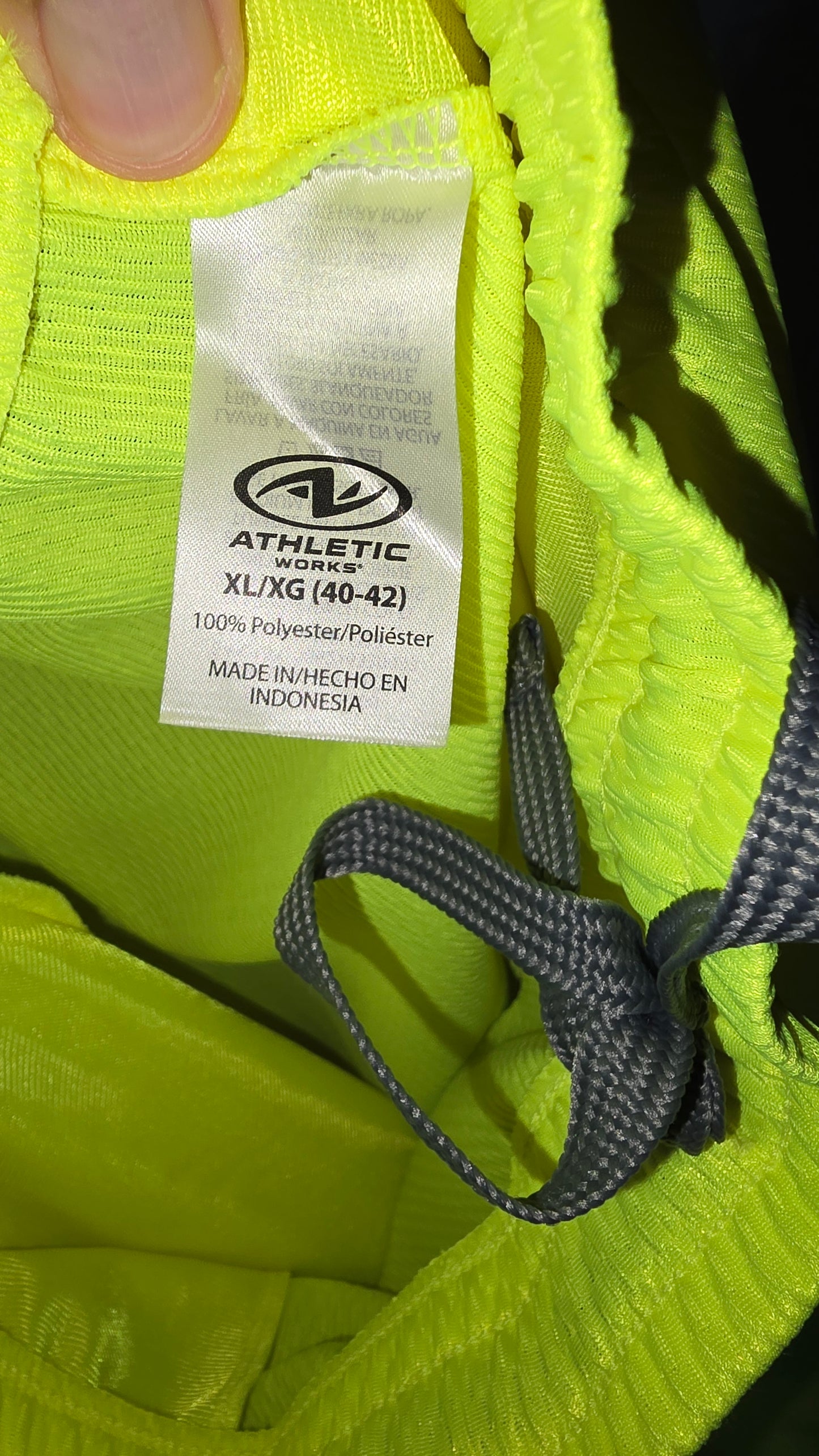 Athletic Works, Neon Yellow 100% polyester drawstring shorts, size XL (40-42) - NWOT