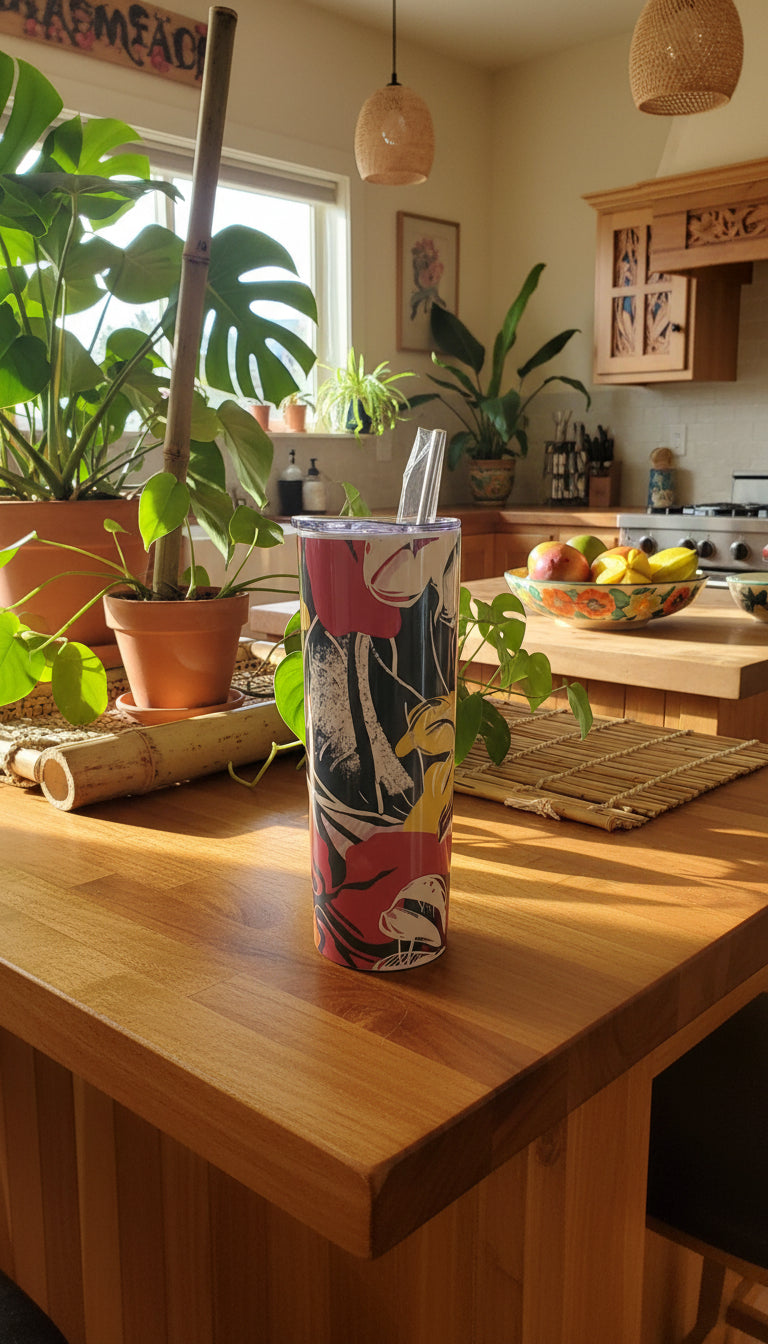 Hawaiian Floral Vintage Style Print 20oz Skinny Tumbler