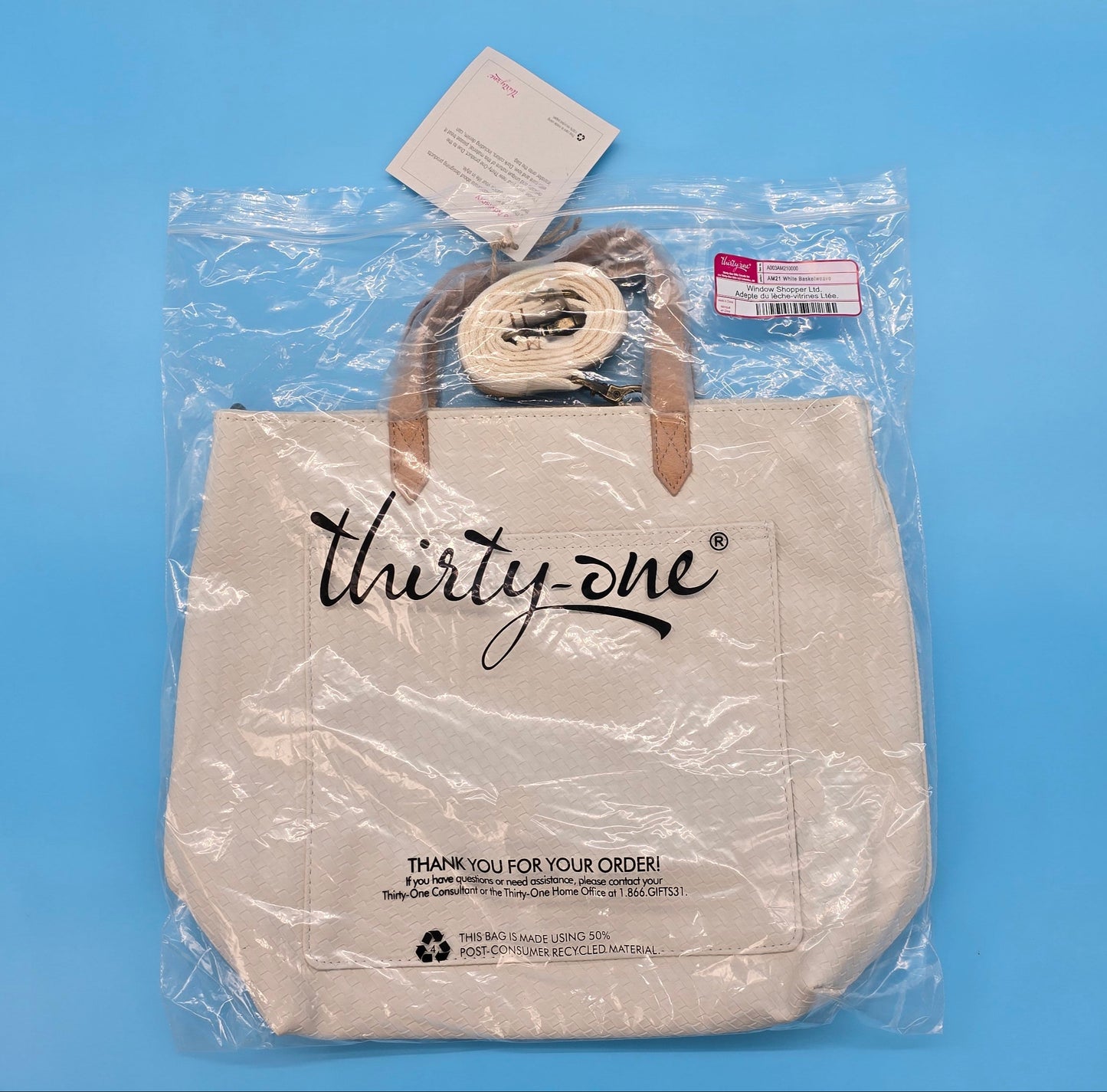 Thirty-One Window Shopper LTD White Basketweave Crossbody Tote Bag