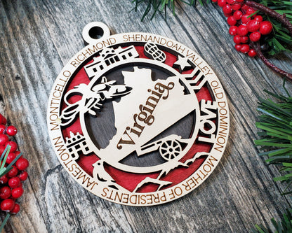 Virginia Ornament – Laser Cut Virginia State Christmas Ornament, Handmade VA Gift, Virginia Decor, Holiday Keepsake, Personalized State Present