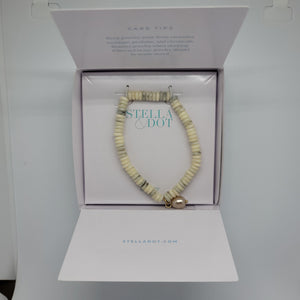Modern Bohemian beaded charm stretch bracelet - bone with pearl - by Stella and Dot