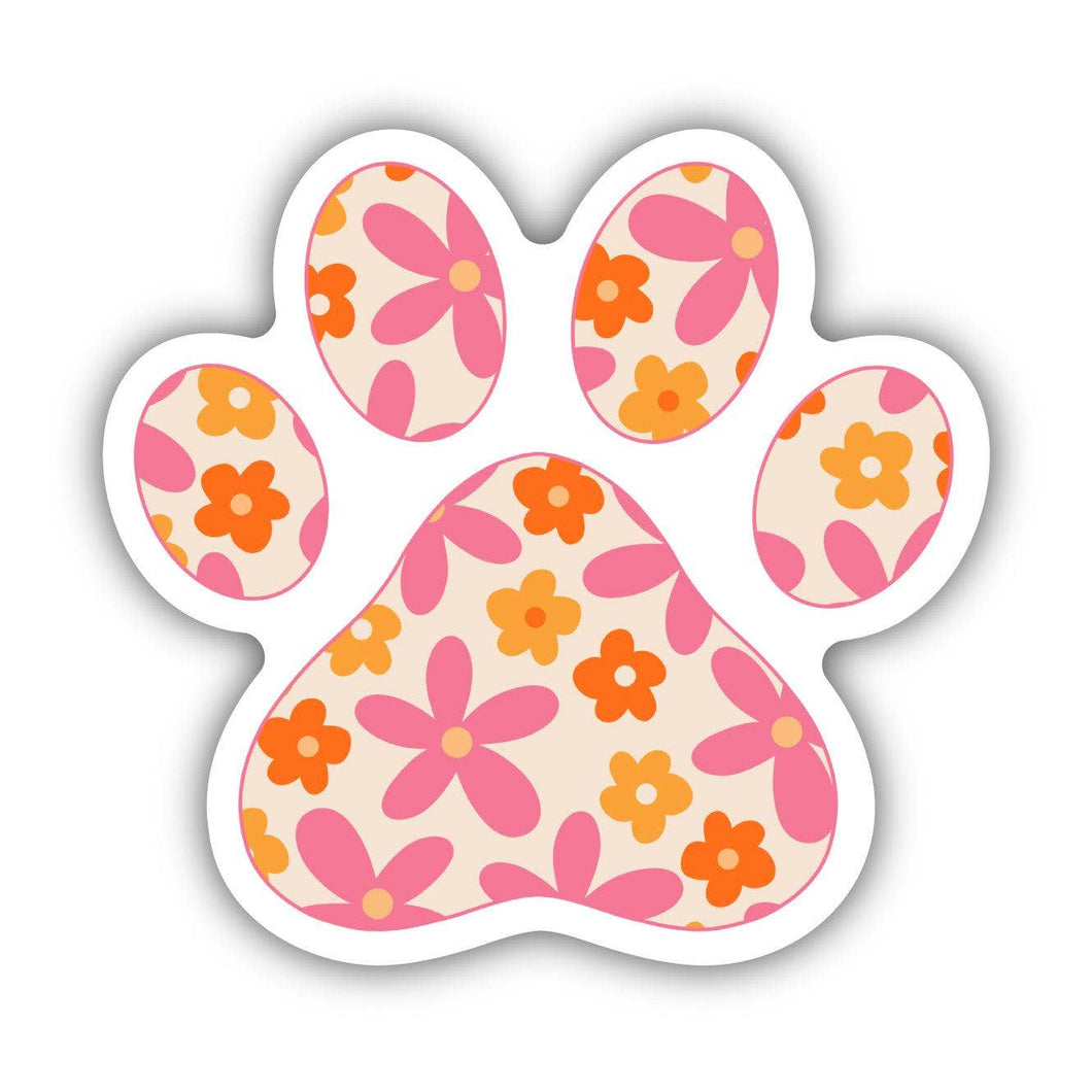 Pink and Orange Floral Paw Print Sticker