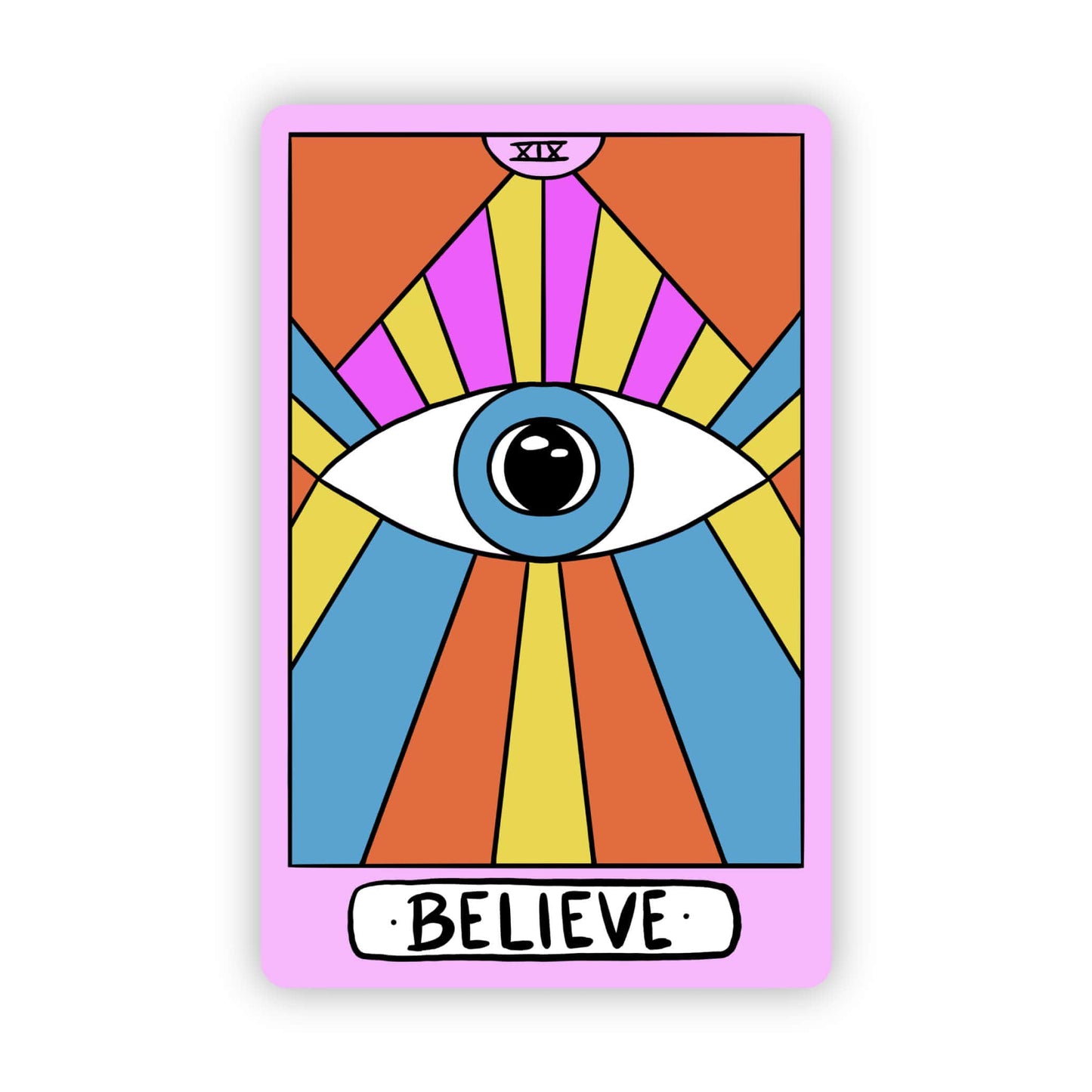 "Believe" Blue Evil Eye Vibrant Tarot Card Sticker