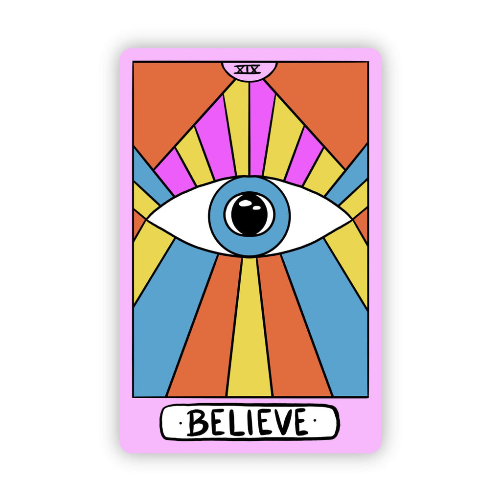 "Believe" Blue Evil Eye Vibrant Tarot Card Sticker