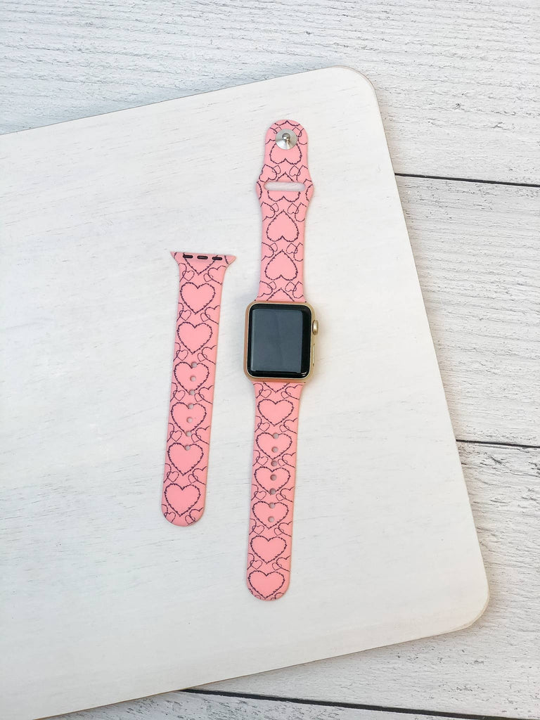 Black Heart Printed Silicone Smart Watch Band