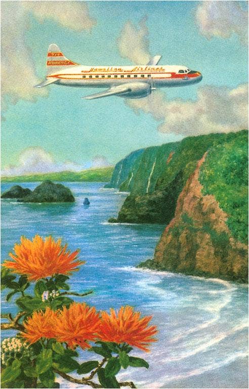 Airliner over Hawaii - Vintage Reprinted Image, Postcard