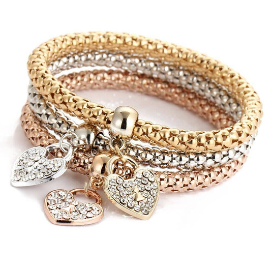 Three-color set stretch stone heart bracelet