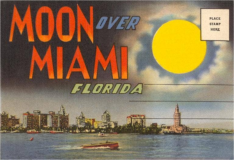 PF-18 Postcard Folder, Moon over Miami, Florida - Vintage Image, Postcard