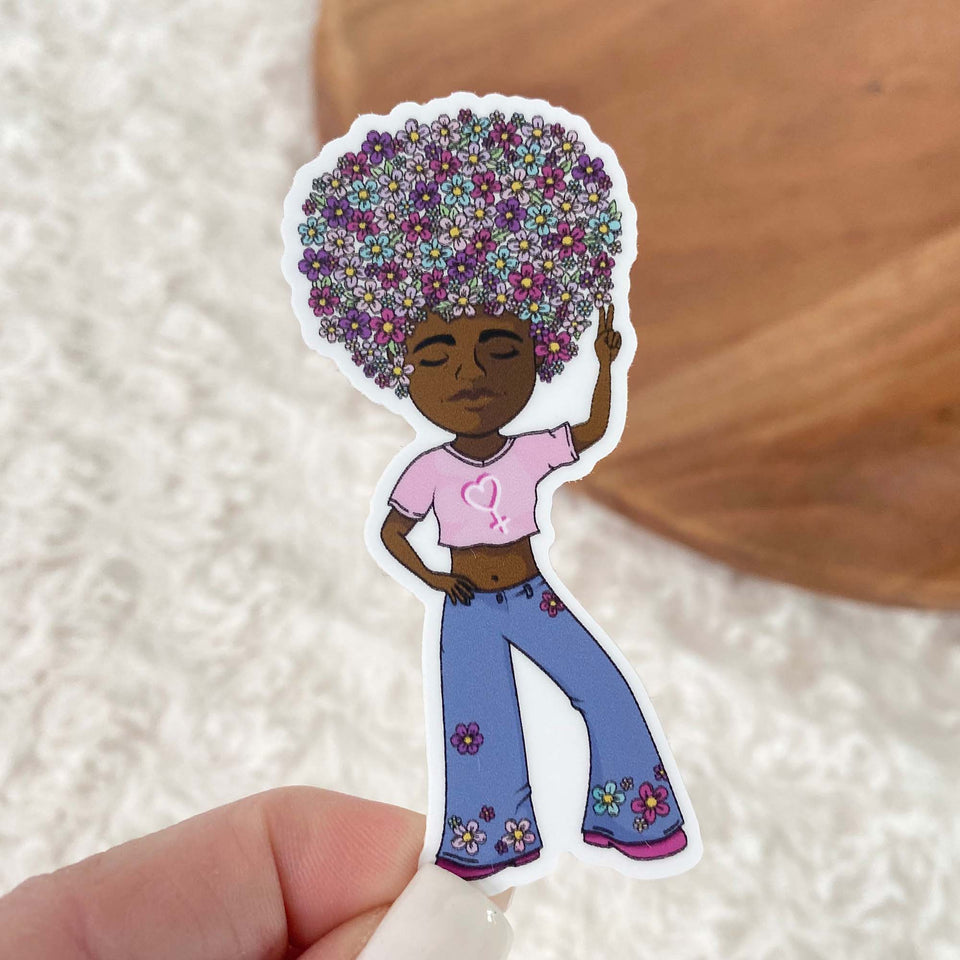 Groovy Girl With Flower Hair Sticker
