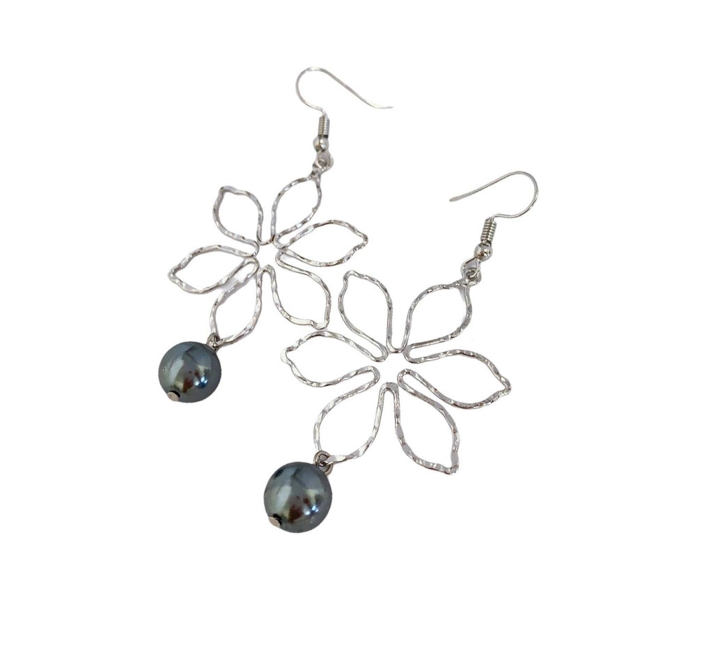 Flower Wire: Hamilton Silver Earring with  Shell Pearls