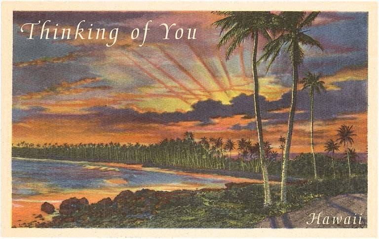 Thinking of You, Sunset on Hawaii - Vintage Image, Postcard