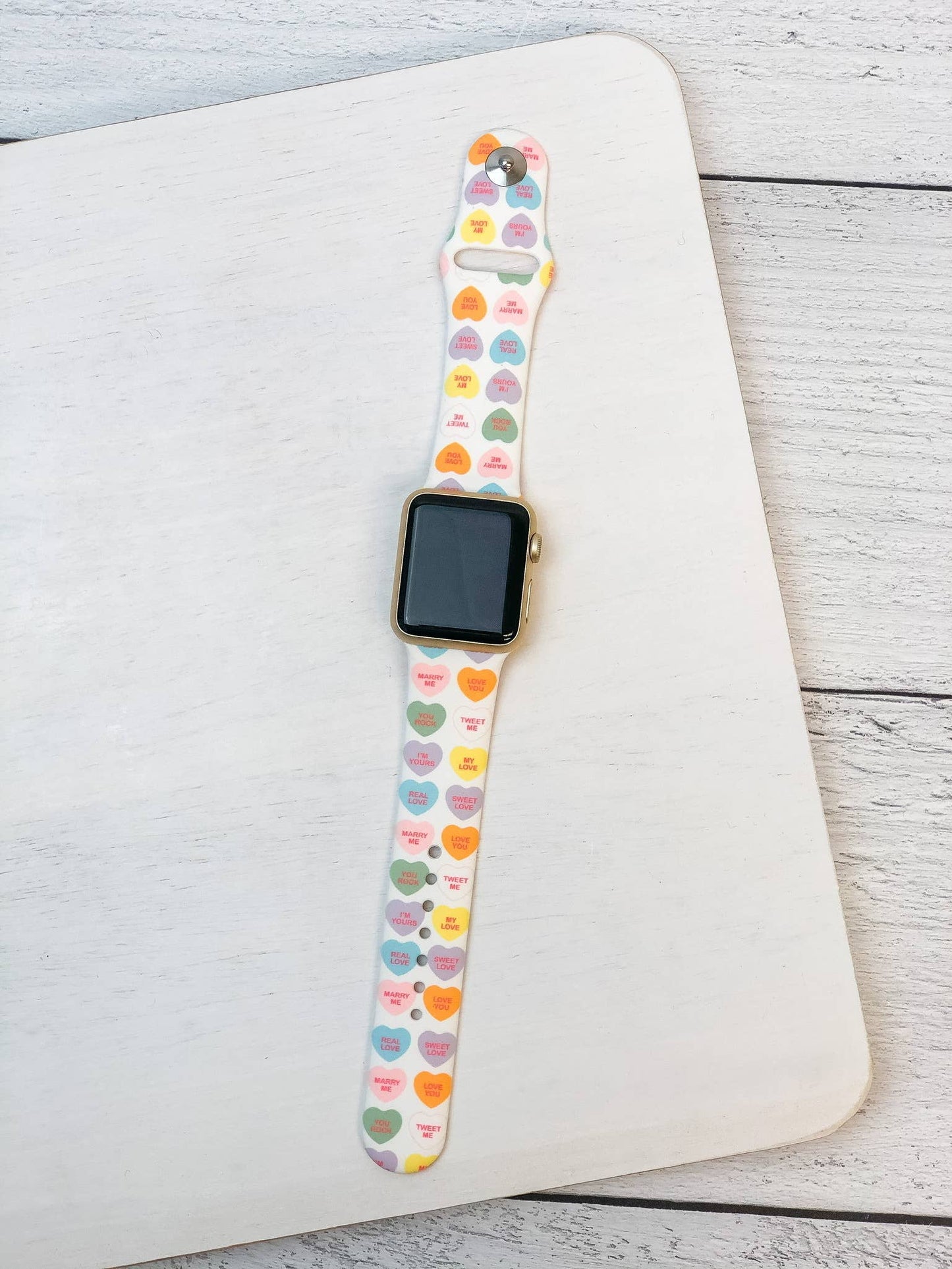 Candy Hearts Printed Silicone Smart Watch Band - S/M