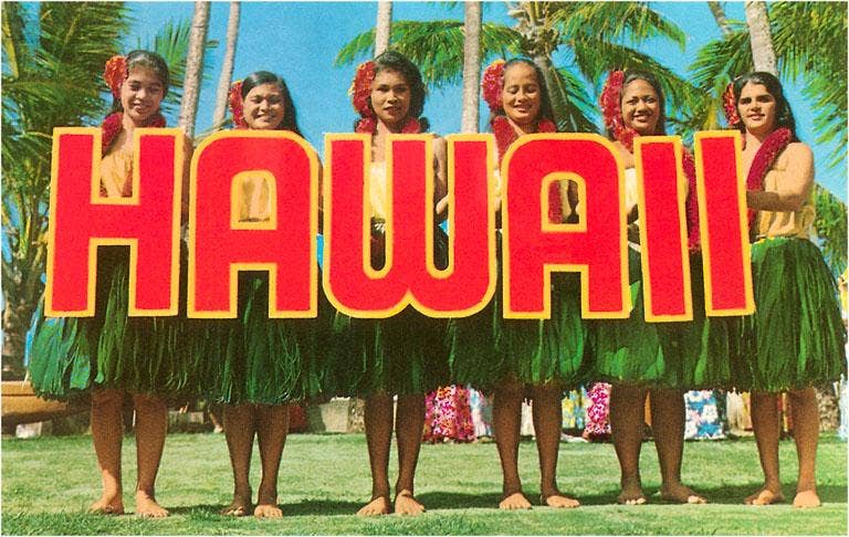 Hula Girls Spelling out Hawaii - Vintage Image, Postcard