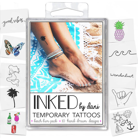 The Beach Bum  Temporary Tattoo Pack