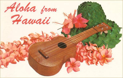 Aloha from Hawaii, Ukulele - Vintage reprinted Image, Postcard