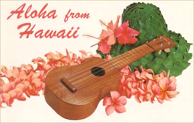 Aloha from Hawaii, Ukulele - Vintage reprinted Image, Postcard