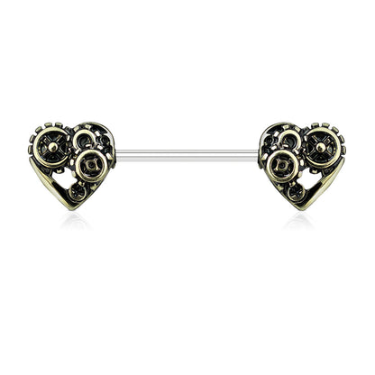 Heart Steampunk 316L Surgical Steel Nipple Barbells