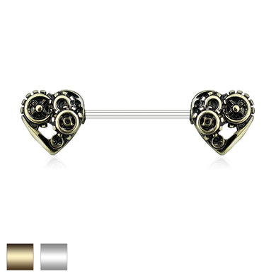 Heart Steampunk 316L Surgical Steel Nipple Barbells