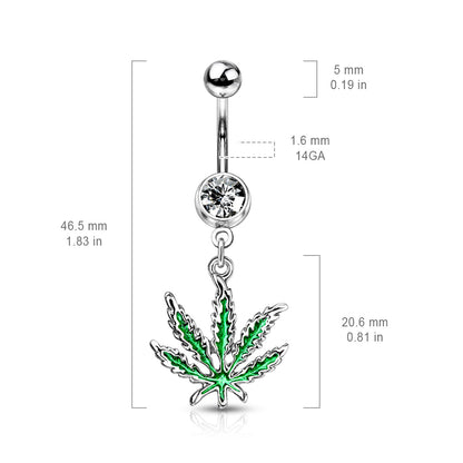 Pot Leaf Dangle 316L Surgical Steel Belly Ring