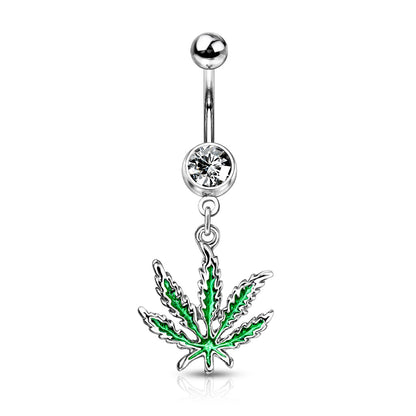 Pot Leaf Dangle 316L Surgical Steel Belly Ring