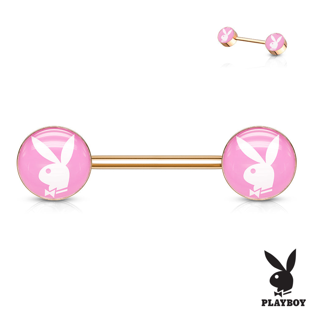 Playboy Bunny Inlaid 316L Surgical Steel Barbell Nipple Rings