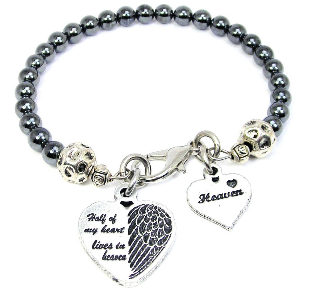 A piece of my heart lives in heaven Hematite Beaded bracelet
