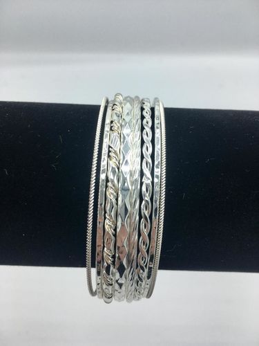 Stacked Diamond Cut Bangle Bracelets