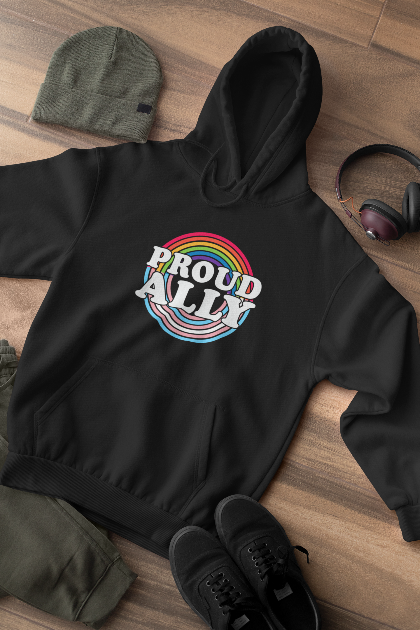 Black Proud Ally Pride Hoodie