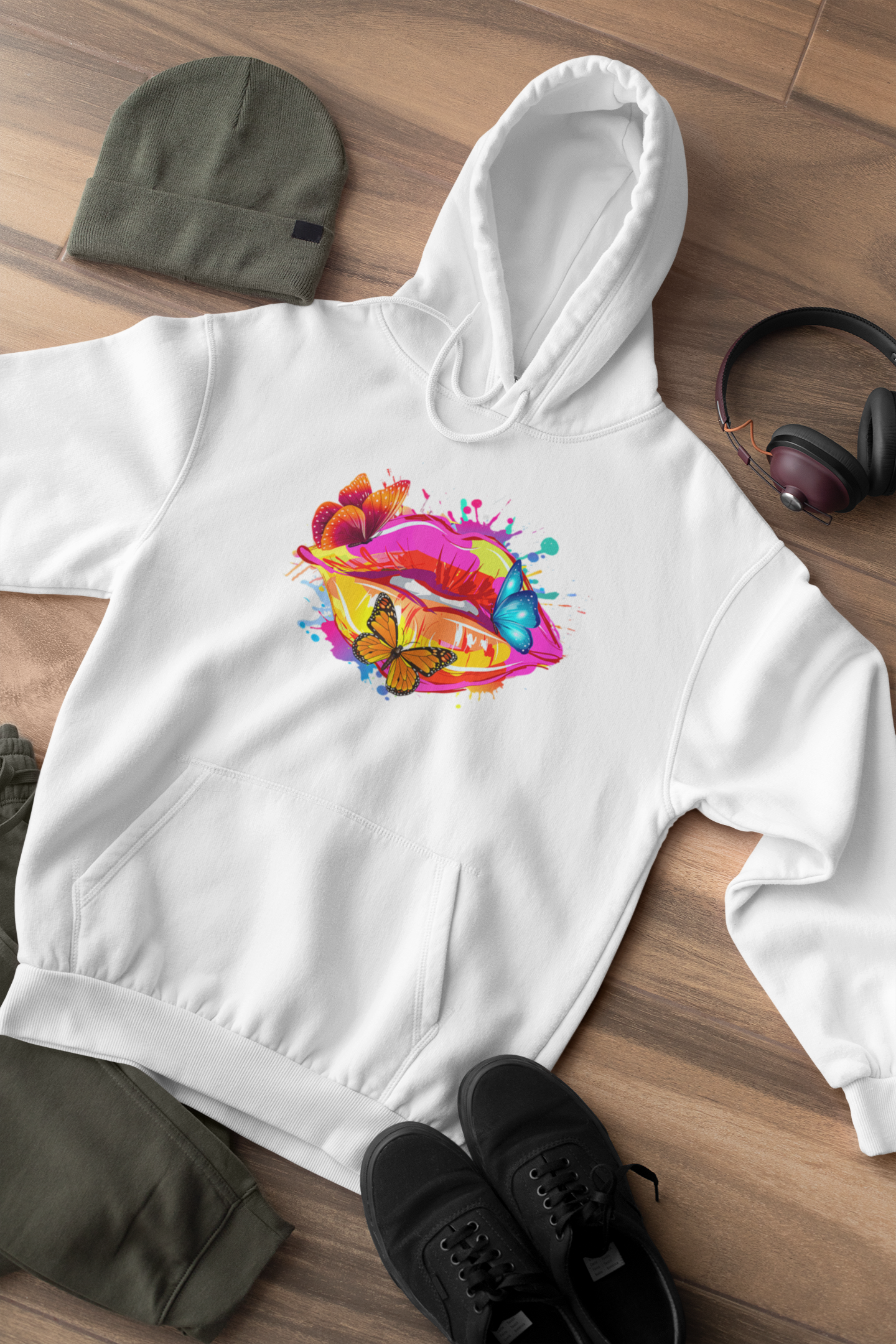 White LGBTQ Lips and Butterflies hoodie