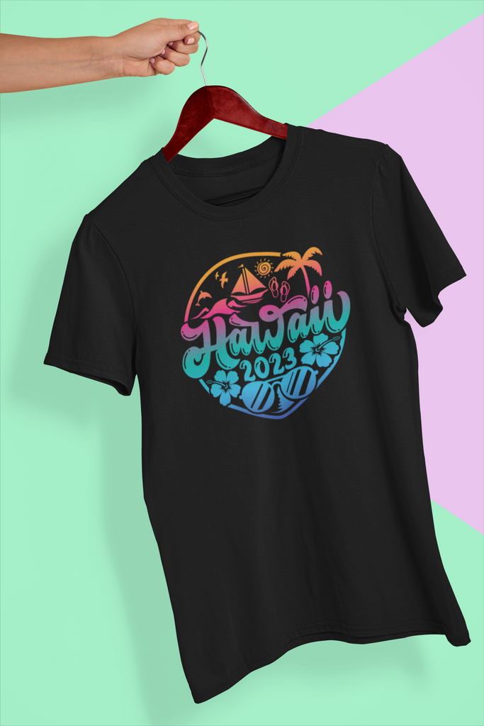 Hawaii 2023 Crew Neck T-shirt (Color on Black)